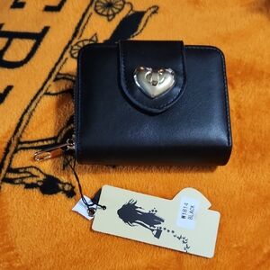Chic Black Women's Wallet with Heart Accent